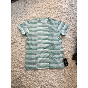 Men's KICKEE Short Sleeve V-Neck Tee L Green White Bamboo Organic Cotton